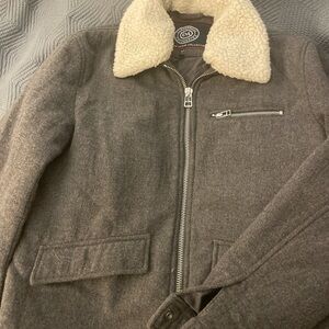 Men's Gray Wool Jacket with Cream Collar